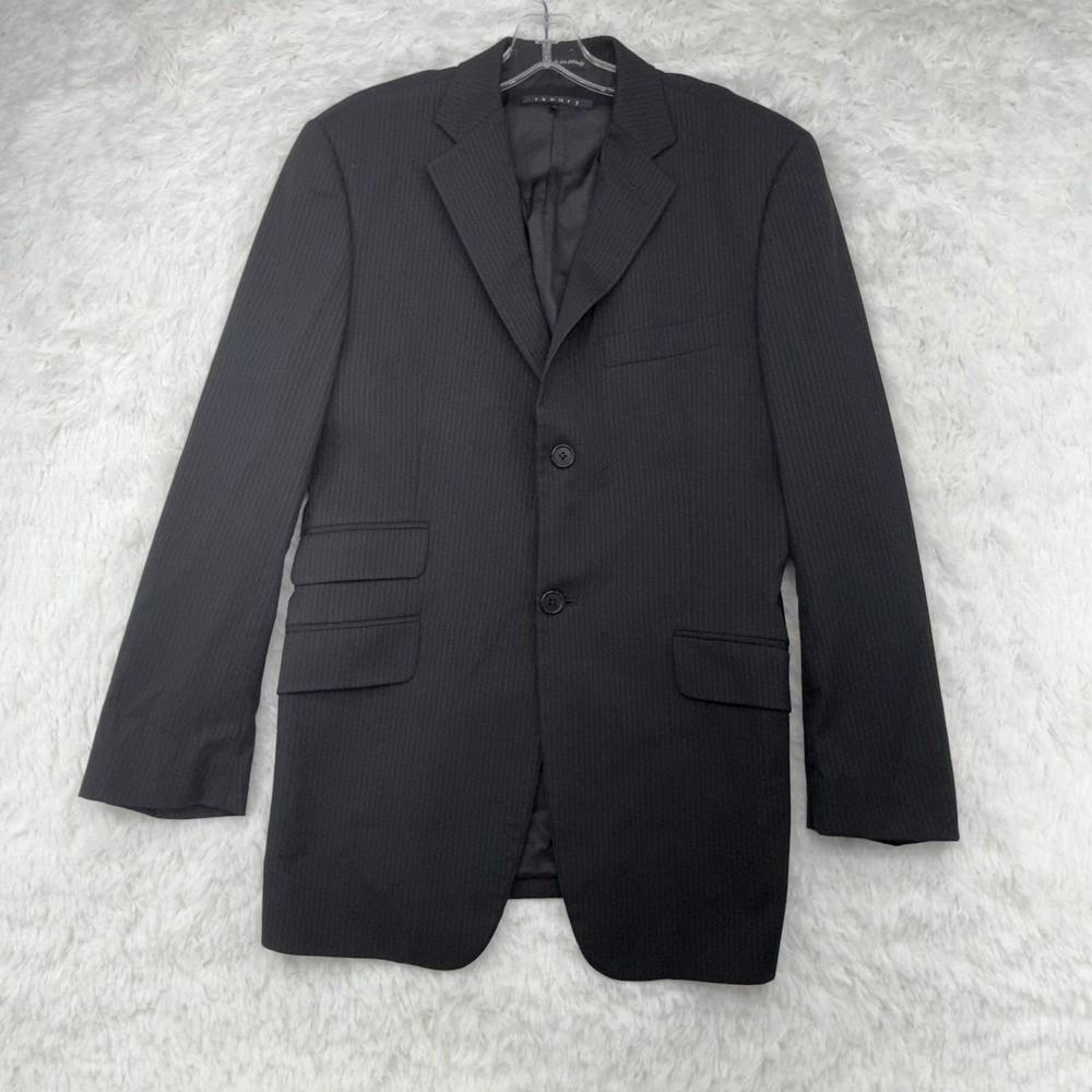 Theory Blazer Mens 40 Black Pinstripe Wool Sport Coat Made in Italy Slim Fit